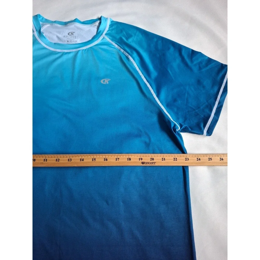 Swim Shirt Short Sleeve Men's Quick  Dry Running  Upf50+sun Top Blue  Size XL